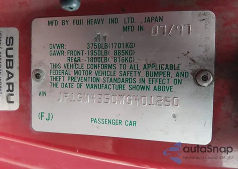 1998 Subaru Impreza L z USA, uszkodzony, nr VIN JF1GM4350WG401250